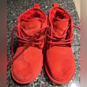 Red Ugg Boots leather tie fur warm